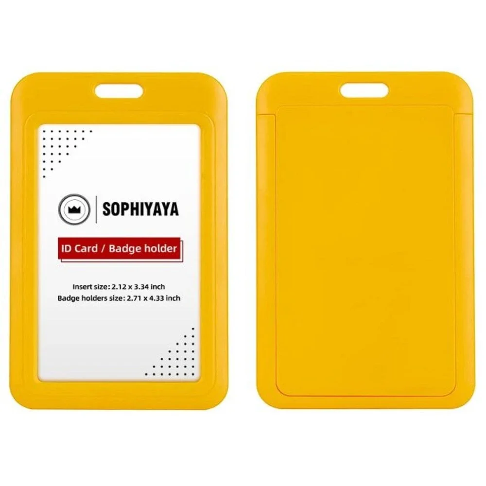 Sliding ID Badge Holder Heavy Duty Hard Plastic Card Sleeve Yellow